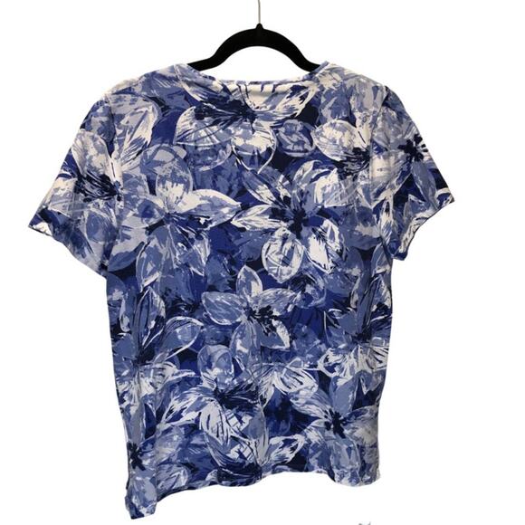 Bon Worth, Sp, Blue Floral, V-neck, Short Sleeve - Picture 6 of 6